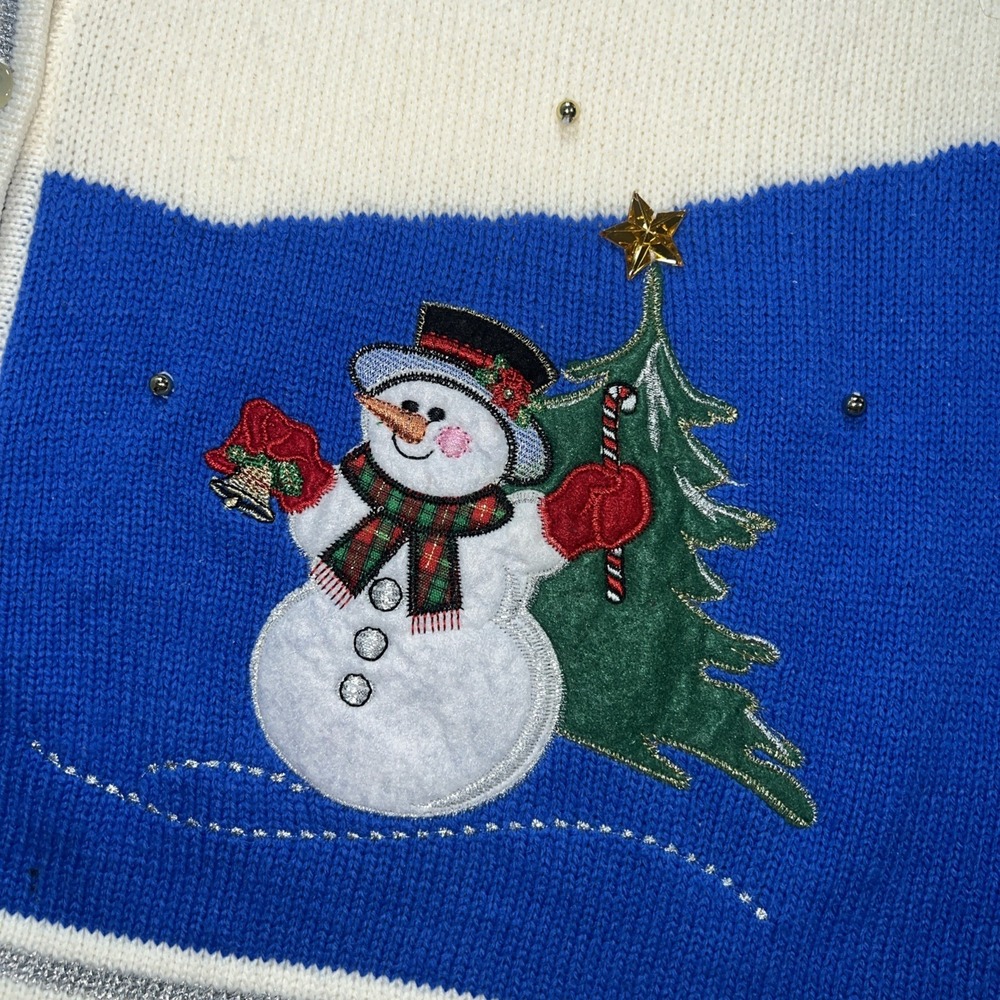 White‎ Stag Snowman XL Xmas Sweater Vest Polar Bear Metallic Silver Snowflake - Picture 6 of 8